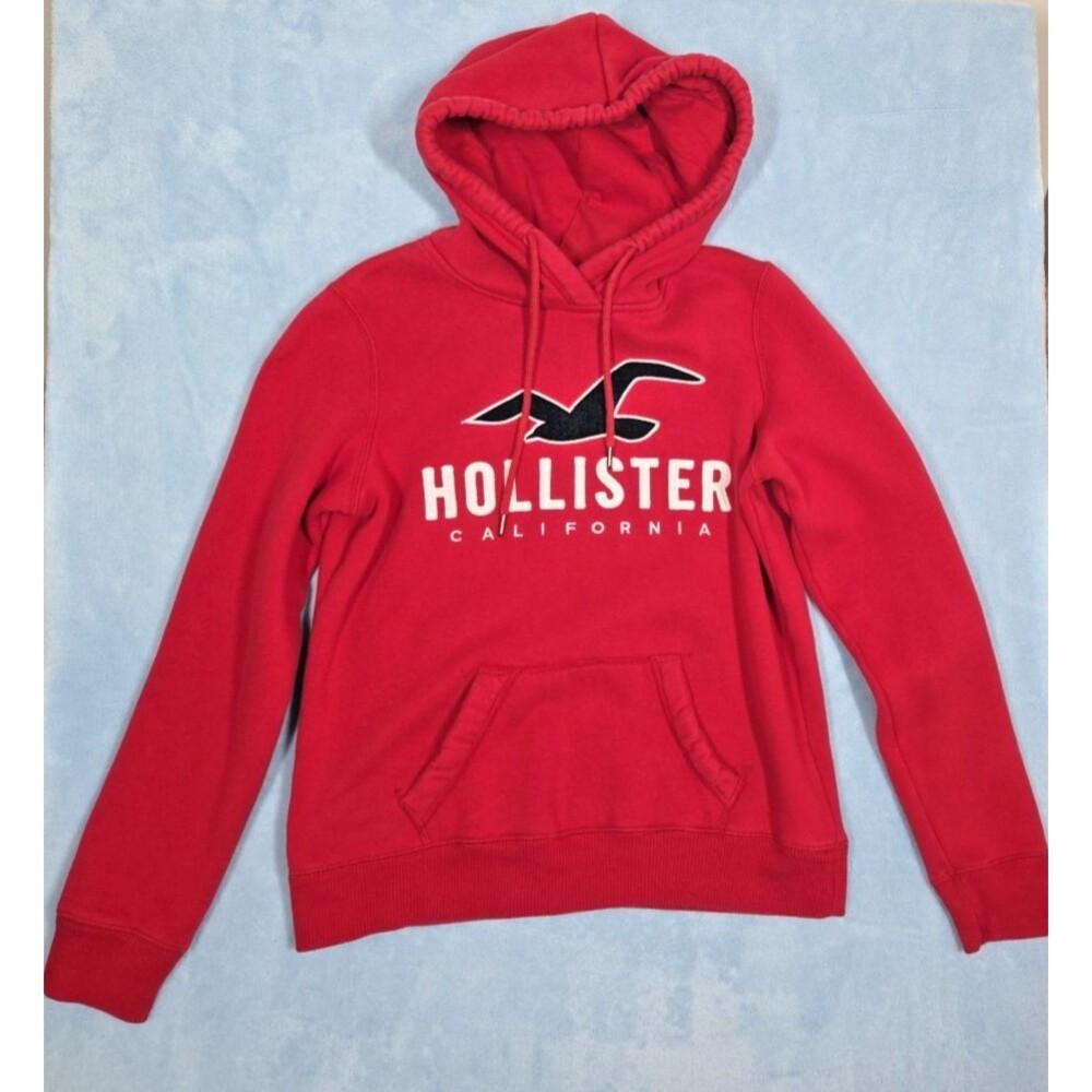 Hollister California Red Embroidered Logo Pullover Fleece Hoodie sz XS 90s Y2K